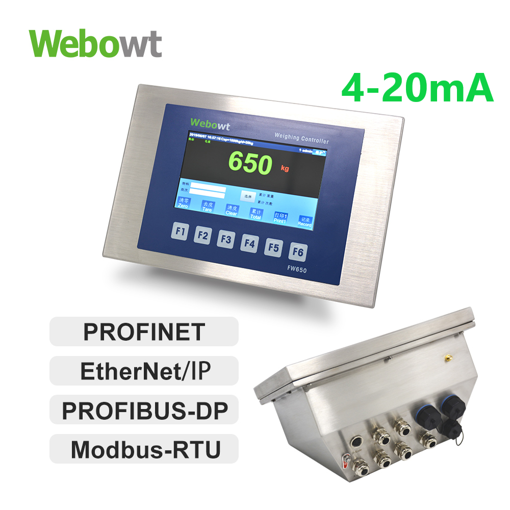 Order No. 8650002H, Model No.: FW650010A01000G, Basic MES version, FW650, desktop SS Harsh, 1-way analog scale platform, USBx4, 4-way serial ports,4-20mA, No PLC, INx4/OUTx6, 7-inch color LCD